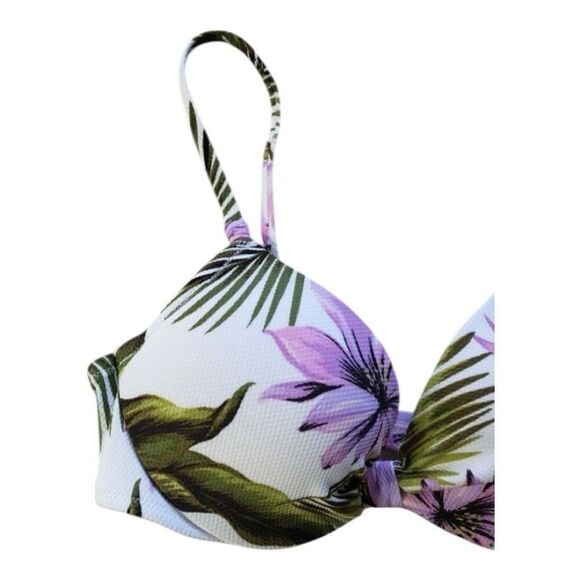 Shade & Shore 32B Bikini Top White Purple Green Floral Tropical Swim Underwire - Picture 3 of 12